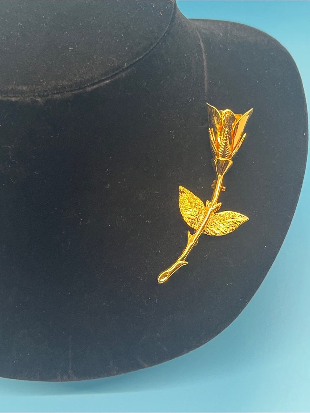Gold Rose Stem Brooch - Elegant Floral Pin